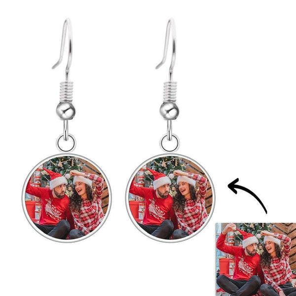 Personalized 2 Photo Drop Earrings Birthday mothers day Anniversary gift for mom wife sister best friend bridesmaid jewelry daughter gift- Custom & Braille Jewelry-Dangle & Drop Earrings