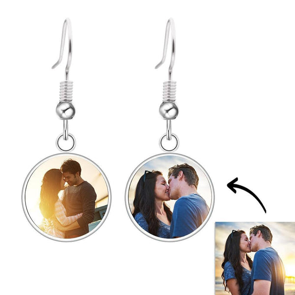 Personalized 2 Photo Drop Earrings Birthday mothers day Anniversary gift for mom wife sister best friend bridesmaid jewelry daughter gift- Custom & Braille Jewelry-Dangle & Drop Earrings