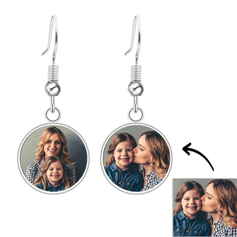Personalized 2 Photo Drop Earrings Birthday mothers day Anniversary gift for mom wife sister best friend bridesmaid jewelry daughter gift- Custom & Braille Jewelry-Dangle & Drop Earrings