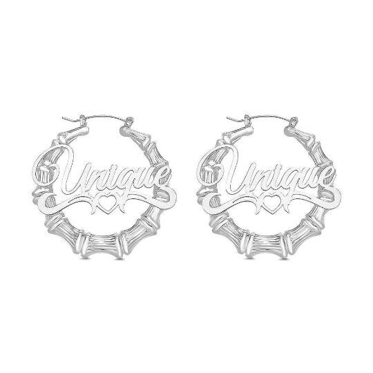 Personalised Name Bamboo Hoop Earrings Mothers day birthday anniversary gift for wife mom sister daughter bridesmaid baby shower graduation- Custom & Braille Jewelry-Dangle & Drop Earrings