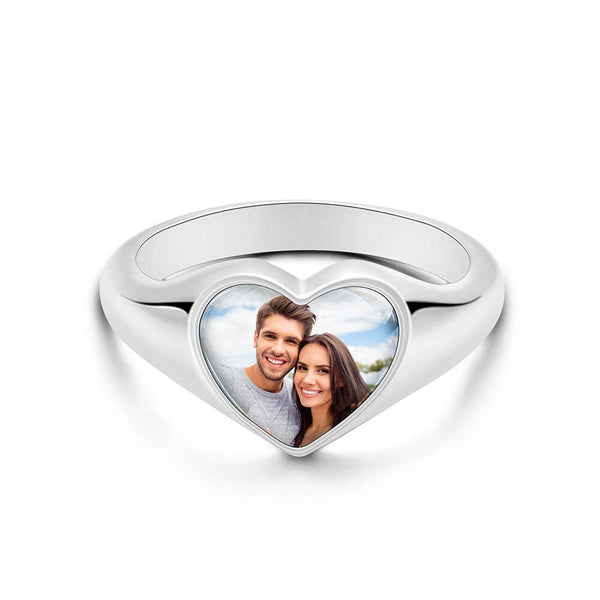 Personalized Photo Heart-shaped Ring Birthday Anniversary Engagement Mother's Day Gift for wife fiancee daughter mom grandmother retirement- Custom & Braille Jewelry-Statement Rings
