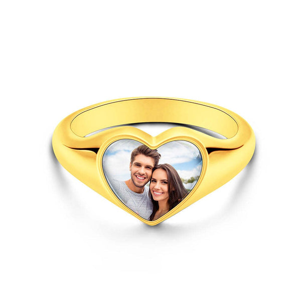 Personalized Photo Heart-shaped Ring Birthday Anniversary Engagement Mother's Day Gift for wife fiancee daughter mom grandmother retirement- Custom & Braille Jewelry-Statement Rings