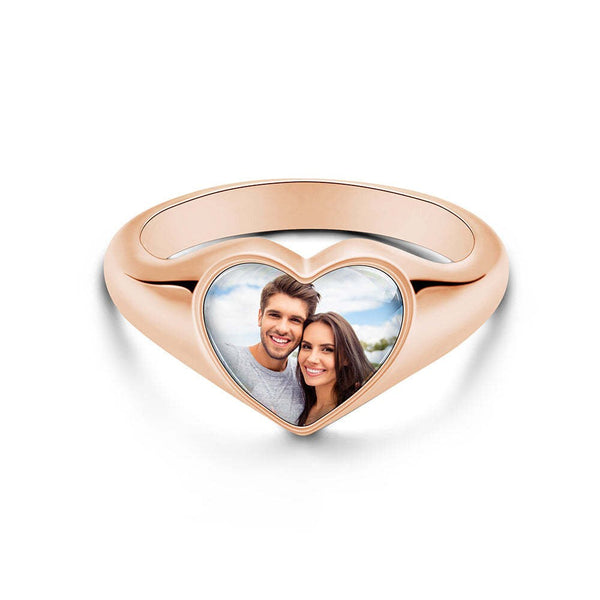 Personalized Photo Heart-shaped Ring Birthday Anniversary Engagement Mother's Day Gift for wife fiancee daughter mom grandmother retirement- Custom & Braille Jewelry-Statement Rings