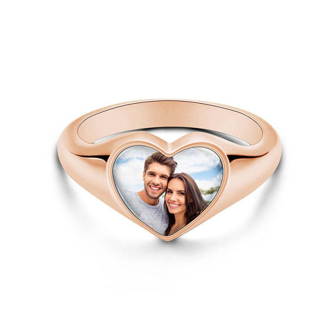 Personalized Photo Heart-shaped Ring Birthday Anniversary Engagement Mother's Day Gift for wife fiancee daughter mom grandmother retirement- Custom & Braille Jewelry-Statement Rings
