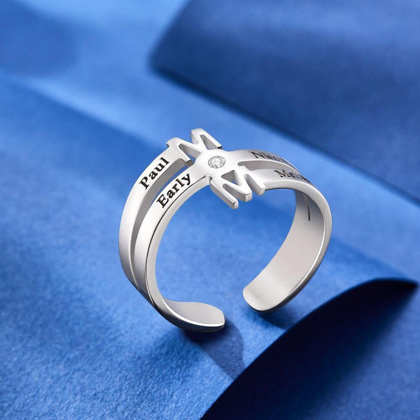 Personalised Four Names Mom Open Ring Birthday Mothers day Anniversary Gift for Mom Wife Daughter sister Grandmothers gardenmom family ring- Custom & Braille Jewelry-Statement Rings