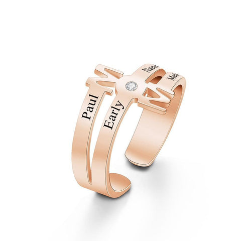Personalised Four Names Mom Open Ring Birthday Mothers day Anniversary Gift for Mom Wife Daughter sister Grandmothers gardenmom family ring- Custom & Braille Jewelry-Statement Rings