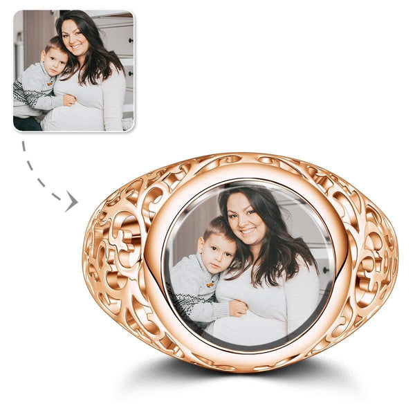 Personalised Photo Ring Round Birthday Anniversary Mother's Day Gifts to wife mom grandmother sister graduation daughter baby shower gift- Custom & Braille Jewelry-Statement Rings