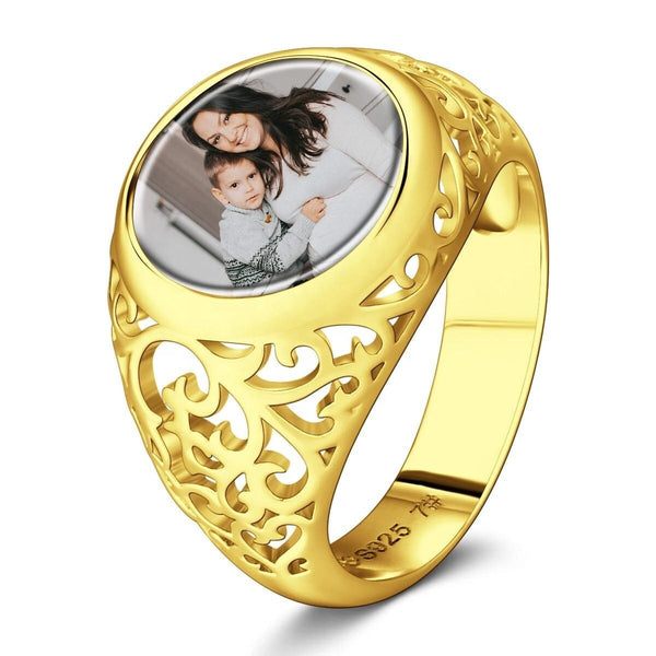 Personalised Photo Ring Round Birthday Anniversary Mother's Day Gifts to wife mom grandmother sister graduation daughter baby shower gift- Custom & Braille Jewelry-Statement Rings