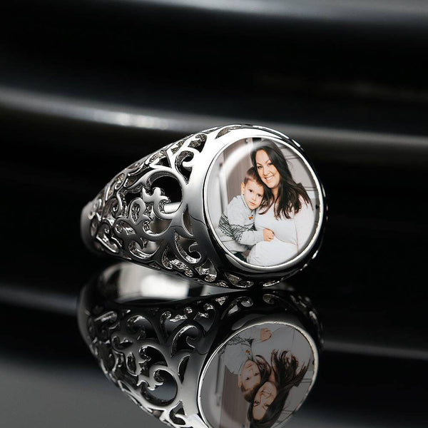 Personalised Photo Ring Round Birthday Anniversary Mother's Day Gifts to wife mom grandmother sister graduation daughter baby shower gift- Custom & Braille Jewelry-Statement Rings