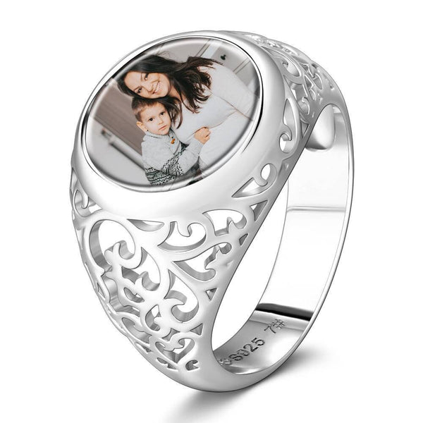 Personalised Photo Ring Round Birthday Anniversary Mother's Day Gifts to wife mom grandmother sister graduation daughter baby shower gift- Custom & Braille Jewelry-Statement Rings