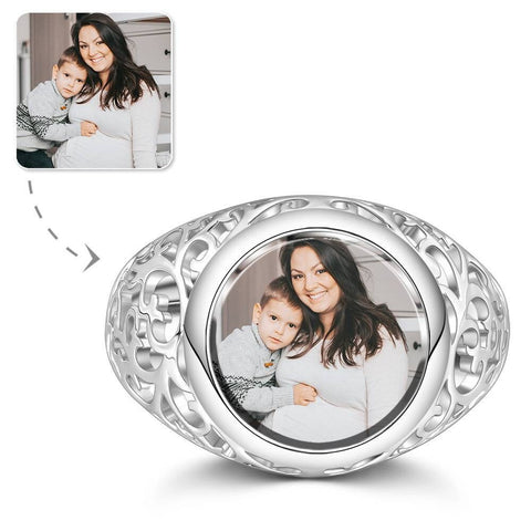 Personalised Photo Ring Round Birthday Anniversary Mother's Day Gifts to wife mom grandmother sister graduation daughter baby shower gift- Custom & Braille Jewelry-Statement Rings