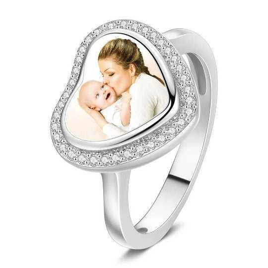 Personalised Photo Ring Heart Birthday Anniversary Mother's Day Gifts to wife mom grandmother sister graduation daughter baby shower gift- Custom & Braille Jewelry-Statement Rings
