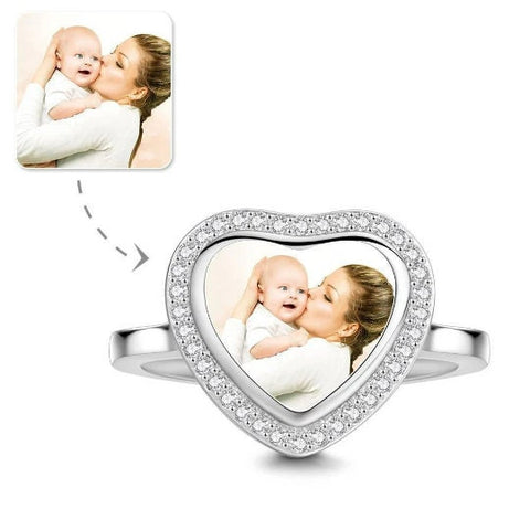 Personalised Photo Ring Heart Birthday Anniversary Mother's Day Gifts to wife mom grandmother sister graduation daughter baby shower gift- Custom & Braille Jewelry-Statement Rings