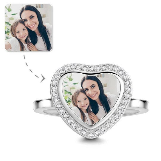 Personalised Photo Ring Heart Birthday Anniversary Mother's Day Gifts to wife mom grandmother sister graduation daughter baby shower gift- Custom & Braille Jewelry-Statement Rings