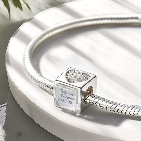 Personalised Photo Engraved Charm Cube with Diamant Heart Birthday Gifts for bridesmaid wife fiancee girlfriend best friend mothers day- Custom & Braille Jewelry-Charms