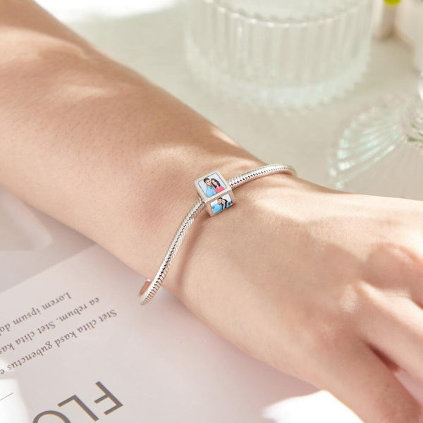 Personalised Photo 4Sided Square Charm Anniversary Birthday Mothers day Retirement Promotion gift for wife girlfriend fiancee bridesmaid- Custom & Braille Jewelry-Charms