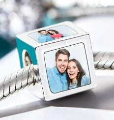 Personalised Photo 4Sided Square Charm Anniversary Birthday Mothers day Retirement Promotion gift for wife girlfriend fiancee bridesmaid- Custom & Braille Jewelry-Charms