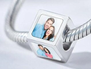 Personalised Photo 4Sided Square Charm Anniversary Birthday Mothers day Retirement Promotion gift for wife girlfriend fiancee bridesmaid- Custom & Braille Jewelry-Charms