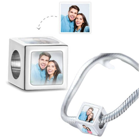 Personalised Photo 4Sided Square Charm Anniversary Birthday Mothers day Retirement Promotion gift for wife girlfriend fiancee bridesmaid- Custom & Braille Jewelry-Charms