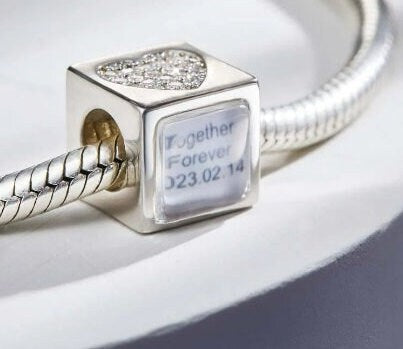 Personalised Photo Engraved Charm Cube with Diamant Heart Birthday Gifts for bridesmaid wife fiancee girlfriend best friend mothers day- Custom & Braille Jewelry-Charms