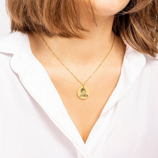 personalized baby portrait round pendant necklace valentine gift for wife mom sister baby shower,custom baby photo jewelry mothers day gift- Custom & Braille Jewelry-Pendants