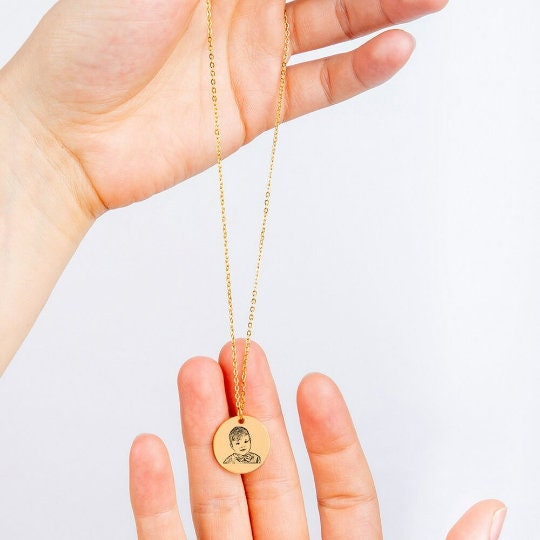 personalized baby portrait round pendant necklace valentine gift for wife mom sister baby shower,custom baby photo jewelry mothers day gift- Custom & Braille Jewelry-Pendants