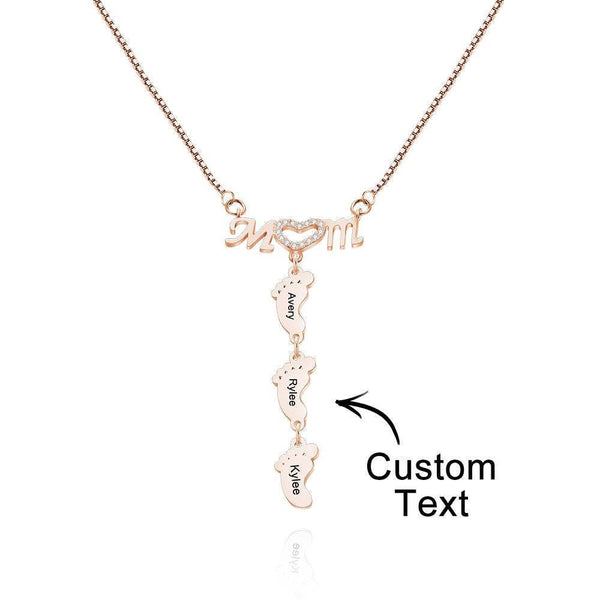 Personalised Name footprints pendant Necklace Family Feet Mother's Day Birthday Anniversary Gifts for wife Mom grandmother's garden jewelry- Custom & Braille Jewelry-Pendants