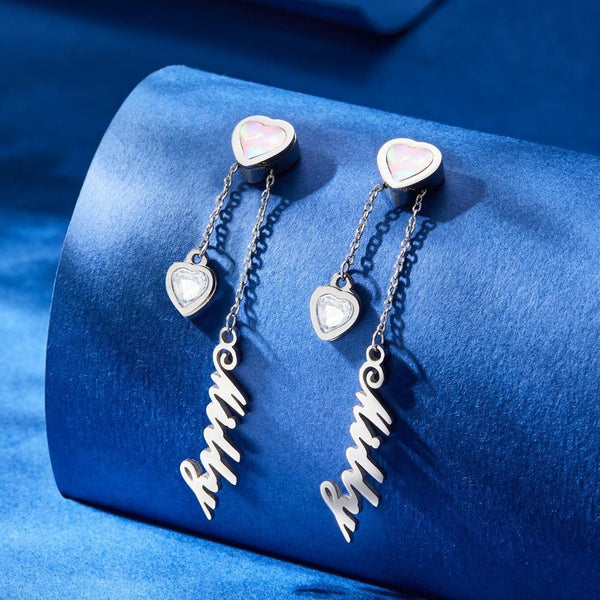 Personalised Name Earrings Hearts Birthday Mothers Day Anniversary Gift for wife mom sister Bridesmaid Daughter Graduation PromotionGift- Custom & Braille Jewelry-Dangle & Drop Earrings