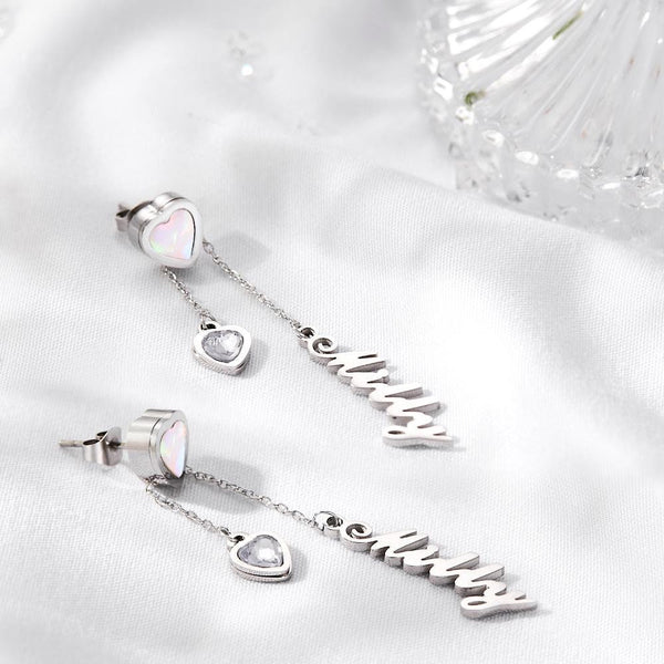 Personalised Name Earrings Hearts Birthday Mothers Day Anniversary Gift for wife mom sister Bridesmaid Daughter Graduation PromotionGift- Custom & Braille Jewelry-Dangle & Drop Earrings