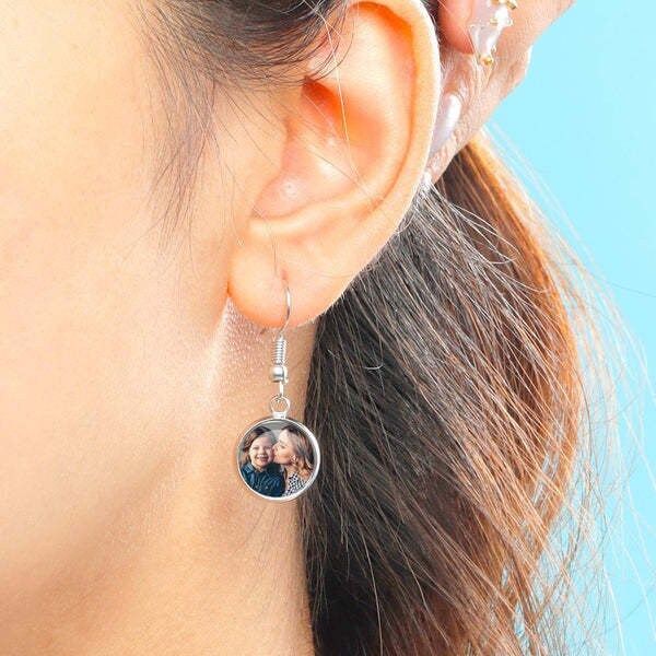 Personalized 2 Photo Drop Earrings Birthday mothers day Anniversary gift for mom wife sister best friend bridesmaid jewelry daughter gift- Custom & Braille Jewelry-Dangle & Drop Earrings