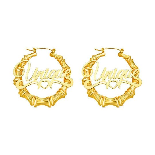 Personalised Name Bamboo Hoop Earrings Mothers day birthday anniversary gift for wife mom sister daughter bridesmaid baby shower graduation- Custom & Braille Jewelry-Dangle & Drop Earrings