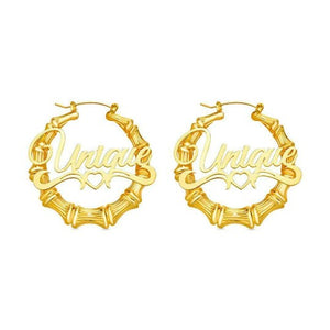 Personalised Name Bamboo Hoop Earrings Mothers day birthday anniversary gift for wife mom sister daughter bridesmaid baby shower graduation- Custom & Braille Jewelry-Dangle & Drop Earrings