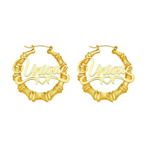 Personalised Name Bamboo Hoop Earrings Mothers day birthday anniversary gift for wife mom sister daughter bridesmaid baby shower graduation- Custom & Braille Jewelry-Dangle & Drop Earrings