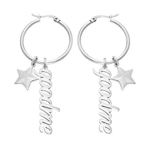Personalised Name Star charm Hoop Earrings Mothers day birthday anniversary gift for wife mom sister daughter bridesmaid baby shower gift- Custom & Braille Jewelry-Hoop Earrings