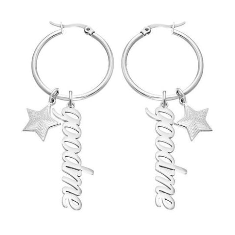 Personalised Name Star charm Hoop Earrings Mothers day birthday anniversary gift for wife mom sister daughter bridesmaid baby shower gift- Custom & Braille Jewelry-Hoop Earrings