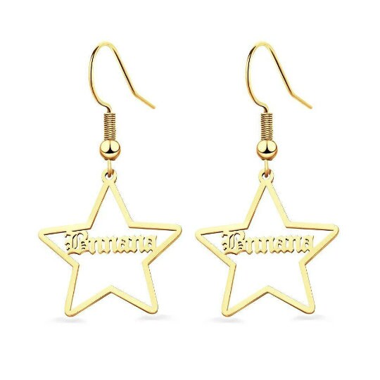 Personalised Name Star Hoop Earrings Mothers day birthday anniversary gift for wife mom sister daughter bridesmaid baby shower gift- Custom & Braille Jewelry-Hoop Earrings