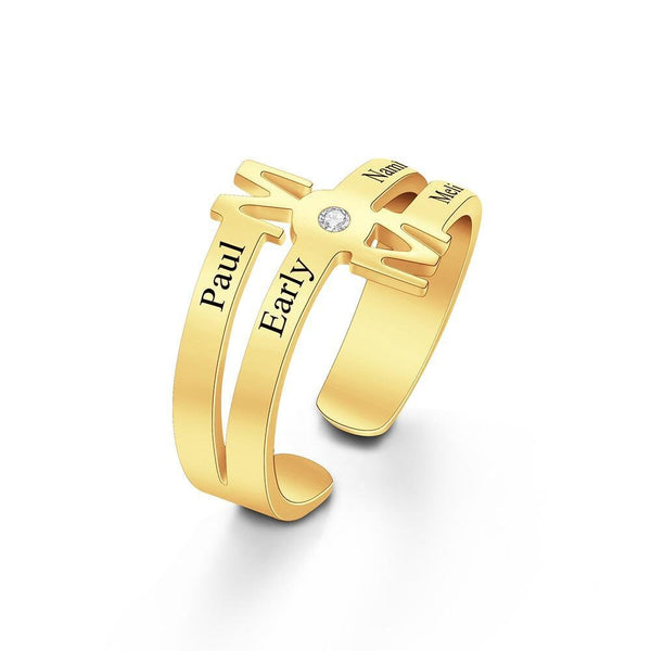 Personalised Four Names Mom Open Ring Birthday Mothers day Anniversary Gift for Mom Wife Daughter sister Grandmothers gardenmom family ring- Custom & Braille Jewelry-Statement Rings