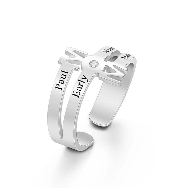 Personalised Four Names Mom Open Ring Birthday Mothers day Anniversary Gift for Mom Wife Daughter sister Grandmothers gardenmom family ring- Custom & Braille Jewelry-Statement Rings