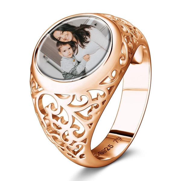 Personalised Photo Ring Round Birthday Anniversary Mother's Day Gifts to wife mom grandmother sister graduation daughter baby shower gift- Custom & Braille Jewelry-Statement Rings