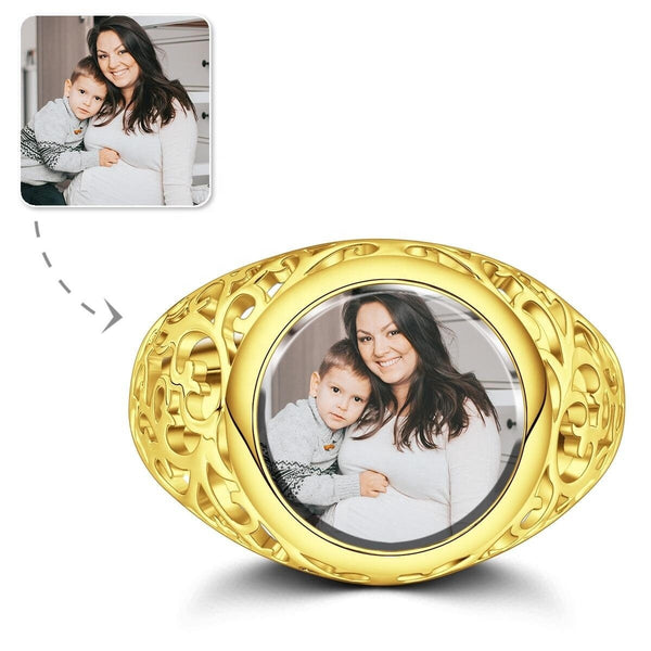 Personalised Photo Ring Round Birthday Anniversary Mother's Day Gifts to wife mom grandmother sister graduation daughter baby shower gift- Custom & Braille Jewelry-Statement Rings
