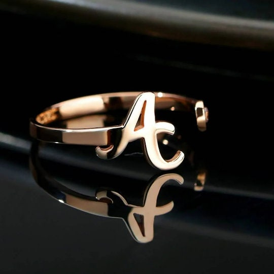 Personalised Birthstone Initial Ring Birthday Anniversary Mother's Day Gift for wife mom grandmother sister graduation daughter bridesmaid- Custom & Braille Jewelry-Statement Rings