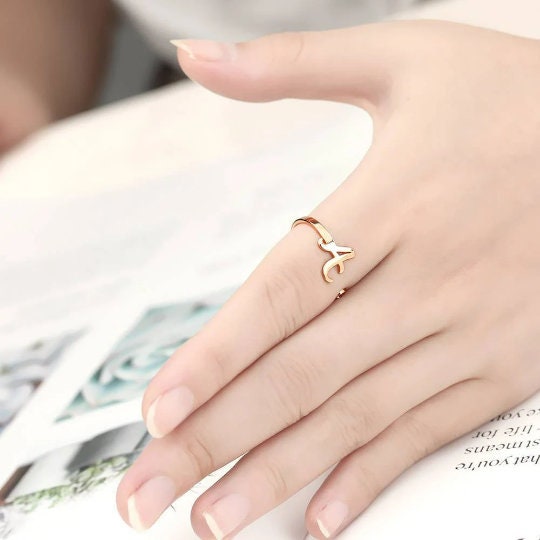 Personalised Birthstone Initial Ring Birthday Anniversary Mother's Day Gift for wife mom grandmother sister graduation daughter bridesmaid- Custom & Braille Jewelry-Statement Rings