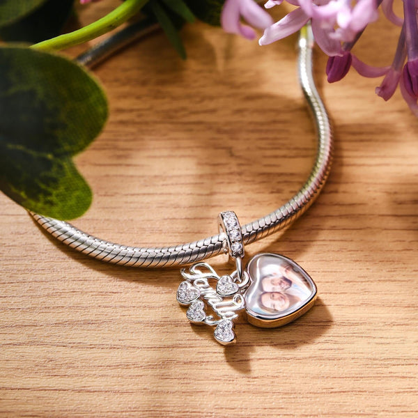 Personalised Photo Heart Charm Anniversary Birthday Mothers day gift for wife mom daughter sister bridesmaid jewelry grandmothers garden- Custom & Braille Jewelry-Charms