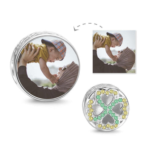 Personalised Photo Four-leaf Clover Charm Anniversary Birthday Mothers day Retirement St Paddys gift for wife mom daughter sister bridesmaid- Custom & Braille Jewelry-Charms