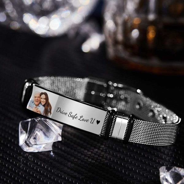 Personalised Bracelet Unisex Photo Engraved S/Steel Bracelet Gift for Dad Husband Grandad Brother Godfather Uncle Father's Day Christmas- Custom & Braille Jewelry-Bracelets