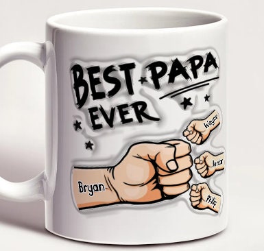 Personalized Best Dad Best Papa 3D Inflated Effect Ceramic Coffee Mug Father's Day Gift for Dad Husband Grandad UNCLE Brother BFF birthday- Tumbler Mug Water Bottle-Mugs
