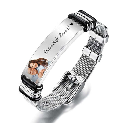 Personalised Bracelet Unisex Photo Engraved S/Steel Bracelet Gift for Dad Husband Grandad Brother Godfather Uncle Father's Day Christmas- Custom & Braille Jewelry-Bracelets