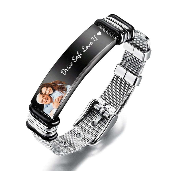Personalised Bracelet Unisex Photo Engraved S/Steel Bracelet Gift for Dad Husband Grandad Brother Godfather Uncle Father's Day Christmas- Custom & Braille Jewelry-Bracelets