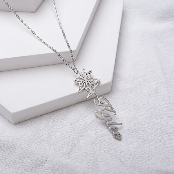 Custom Birthflower Name Necklace Gift for Her,Mother's Day Gift,Anniversary Gift,Bridal Shower Gift,New Baby Mom Gift
