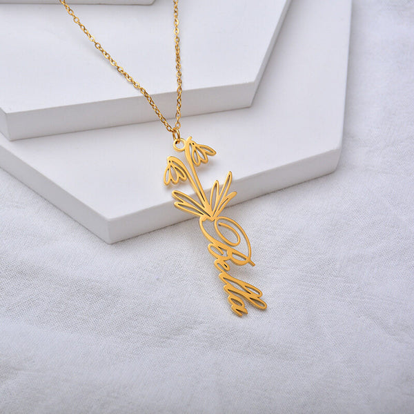 Custom Birthflower Name Necklace Gift for Her,Mother's Day Gift,Anniversary Gift,Bridal Shower Gift,New Baby Mom Gift